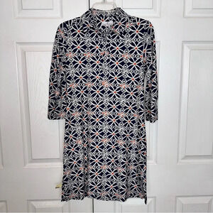 Jude Connally Susanna Dress Women’s XS Black Scroll Print Stretch Collared‎ USA
